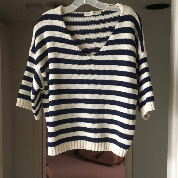 STITCH +FEATHER/NAVY & OFF WHITE SAILOR STRIPE CROP KNIT - Picture 1 of 6